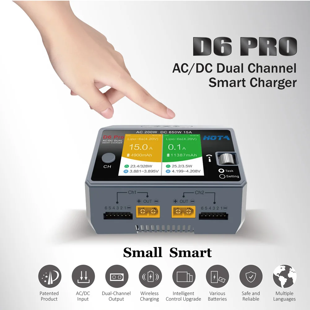 HOTA D6 Pro AC 200w DC 2x325w  - đánh giá và giá Hota D6 Pro Dual Lipo Charger